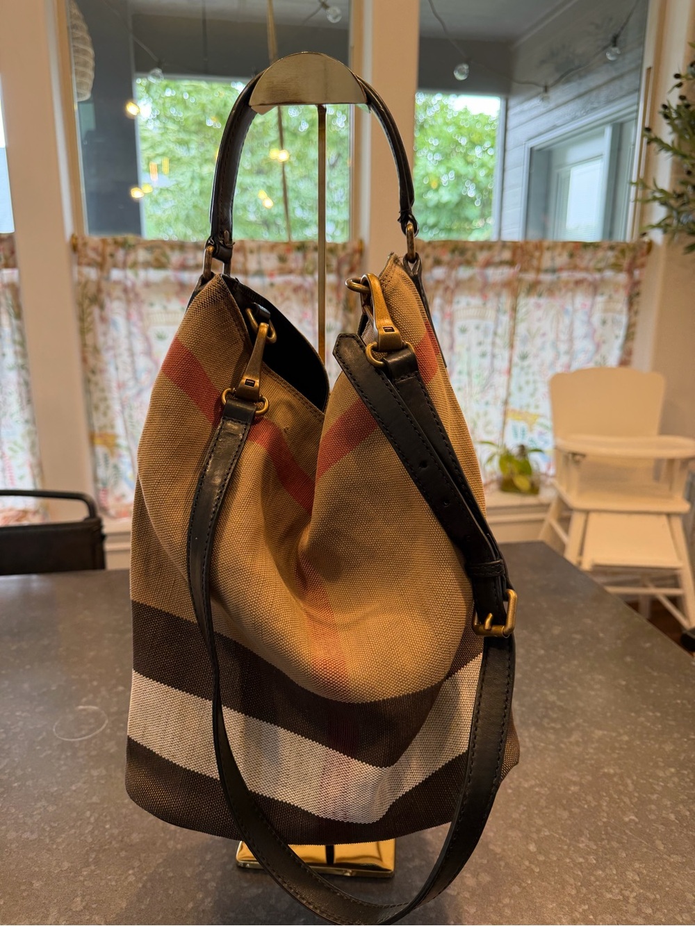Burberry Beige, Brown & Black Striped Shoulder Bag